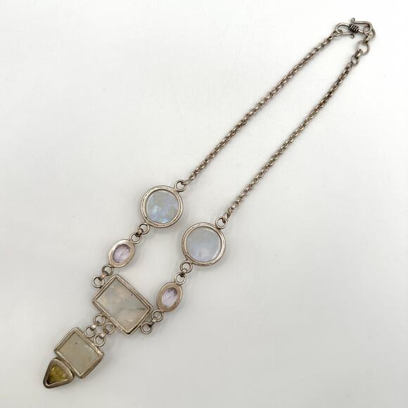 Sterling Silver 7 Gem Necklace Artisan Crafted Moonstone Amethyst Citrine 925 - Picture 9 of 13